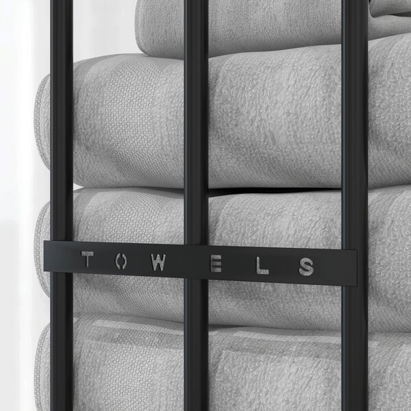HOMCOM Towel Rail Wall Mounted, Metal Towel Rack Holds Up to 6 Large Size (160 x 100cm) Rolled Towels, 21 x 12 x 74cm, Black Aosom UK