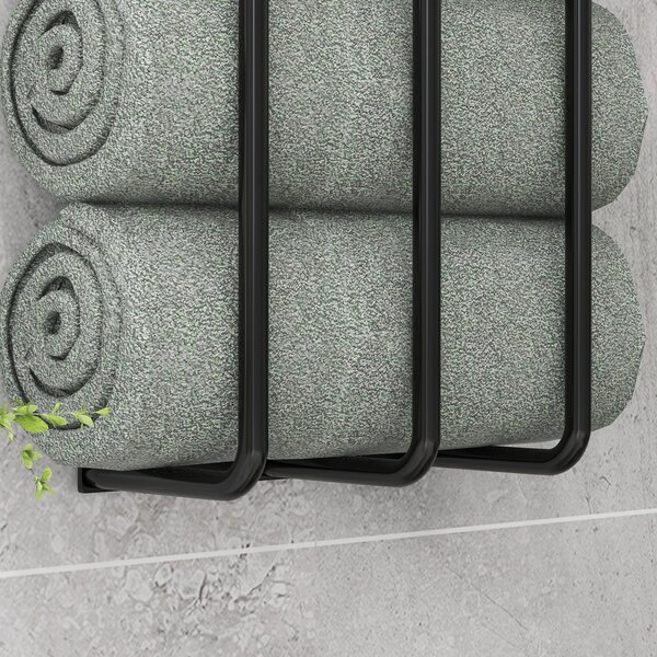 HOMCOM Towel Rail Wall Mounted, Metal Towel Rack Holds Up to 6 Large Size (160 x 100cm) Rolled Towels, 21 x 12 x 74cm, Black Aosom UK