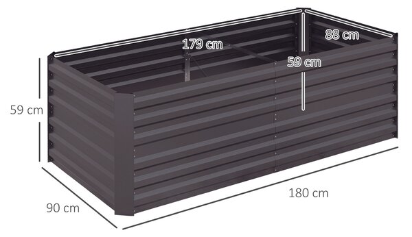 Outsunny Set of 2 Raised Beds for Garden, Galvanised Steel Outdoor Planters with Multi-reinforced Rods for Vegetables, Plants, Flowers and Herbs, 180 x 90 x 59 cm, Dark Grey