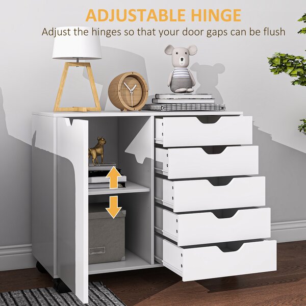 HOMCOM Mobile Filing Cabinet with 5 Drawers, Door and Adjustable Shelf, Rolling File Cabinet, Printer Table for Study Aosom UK