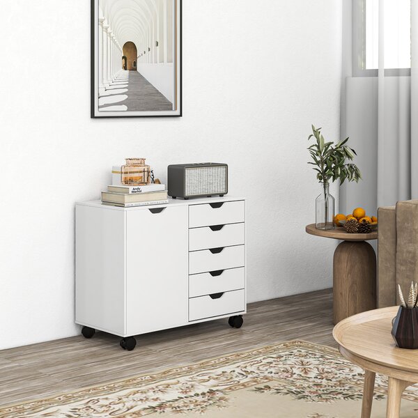 HOMCOM Mobile Filing Cabinet with 5 Drawers, Door and Adjustable Shelf, Rolling File Cabinet, Printer Table for Study Aosom UK