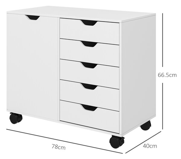 HOMCOM Mobile Filing Cabinet with 5 Drawers, Door and Adjustable Shelf, Rolling File Cabinet, Printer Table for Study Aosom UK