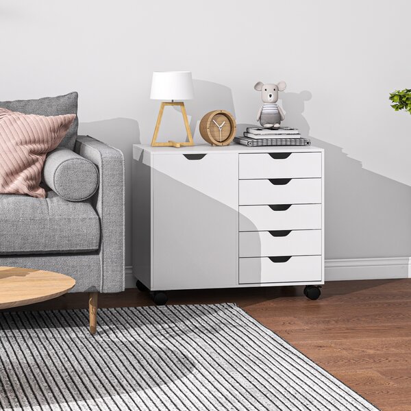 HOMCOM Mobile Filing Cabinet with 5 Drawers, Door and Adjustable Shelf, Rolling File Cabinet, Printer Table for Study Aosom UK