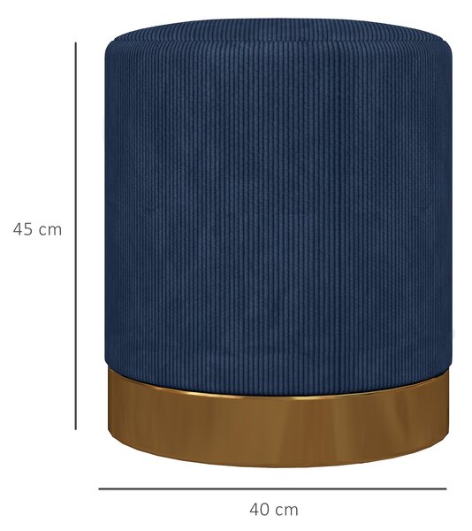 HOMCOM Soft Padded Corduroy Footstool - Dark Blue Aosom UK