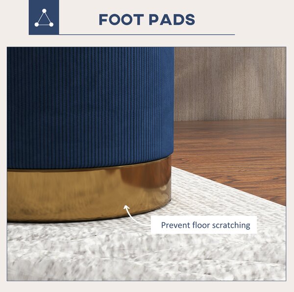 HOMCOM Soft Padded Corduroy Footstool - Dark Blue Aosom UK
