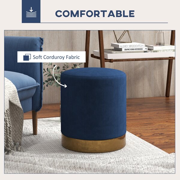 HOMCOM Soft Padded Corduroy Footstool - Dark Blue Aosom UK