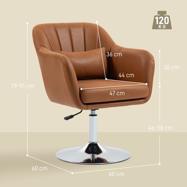 HOMCOM Swivel Accent Chair for Living Room Contemporary Vanity Armchair with Adjustable Height Thick Cushion Lumbar Support Armrest Brown Aosom UK