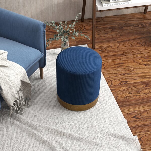 HOMCOM Soft Padded Corduroy Footstool - Dark Blue Aosom UK