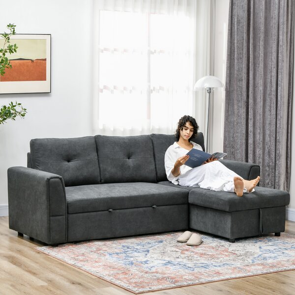 HOMCOM 3 Seater Sofa Bed, Pull Out Sofa Bed with Larger Bed Size & Thicker Cushion Padding, Corner Sofa Bed with Storage, Dark Grey Aosom UK