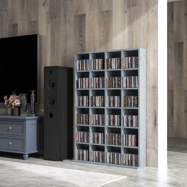 HOMCOM CD Display Shelf with Adjustable Shelves, Multi-functional Media Organizers, Suitable for Storing CDs, DVDs, Blu-rays, 89 x 130.5 cm, Cement Grey Aosom UK