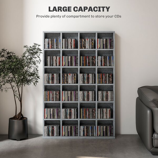 HOMCOM CD Display Shelf with Adjustable Shelves, Multi-functional Media Organizers, Suitable for Storing CDs, DVDs, Blu-rays, 89 x 130.5 cm, Cement Grey Aosom UK