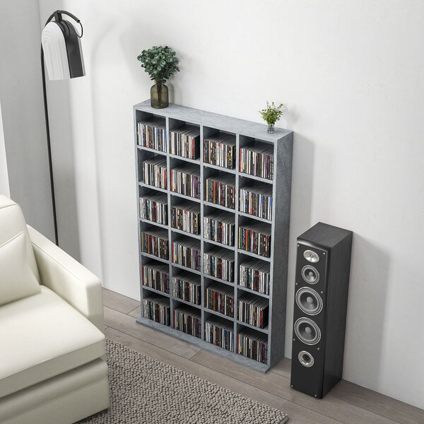 HOMCOM CD Display Shelf with Adjustable Shelves, Multi-functional Media Organizers, Suitable for Storing CDs, DVDs, Blu-rays, 89 x 130.5 cm, Cement Grey Aosom UK