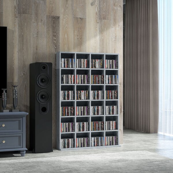 HOMCOM CD Display Shelf with Adjustable Shelves, Multi-functional Media Organizers, Suitable for Storing CDs, DVDs, Blu-rays, 89 x 130.5 cm, Cement Grey Aosom UK