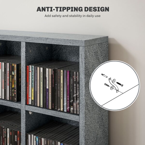 HOMCOM CD Display Shelf with Adjustable Shelves, Multi-functional Media Organizers, Suitable for Storing CDs, DVDs, Blu-rays, 89 x 130.5 cm, Cement Grey Aosom UK