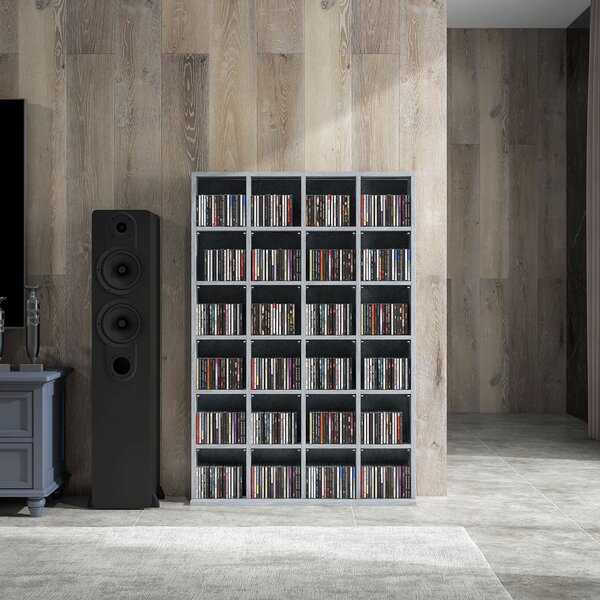 HOMCOM CD Display Shelf with Adjustable Shelves, Multi-functional Media Organizers, Suitable for Storing CDs, DVDs, Blu-rays, 89 x 130.5 cm, Cement Grey Aosom UK