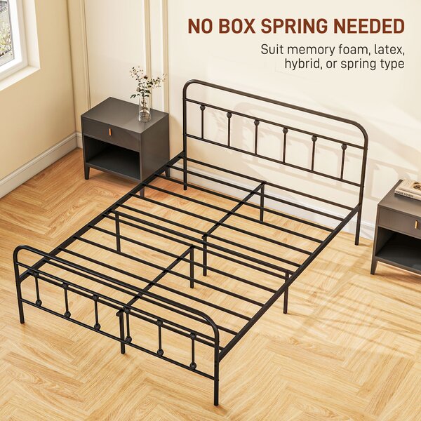 HOMCOM 4ft Double Platform Bed Frame with Underbed Storage Tall Headboard Steel Slat No Box Spring Needed Easy Assembly Black Aosom UK