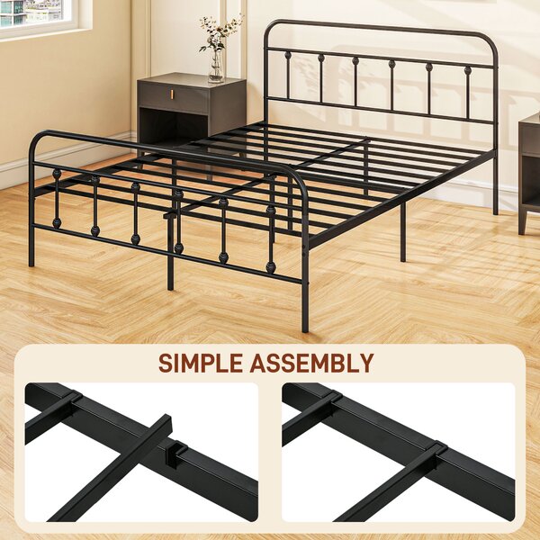 HOMCOM 4ft Double Platform Bed Frame with Underbed Storage Tall Headboard Steel Slat No Box Spring Needed Easy Assembly Black Aosom UK