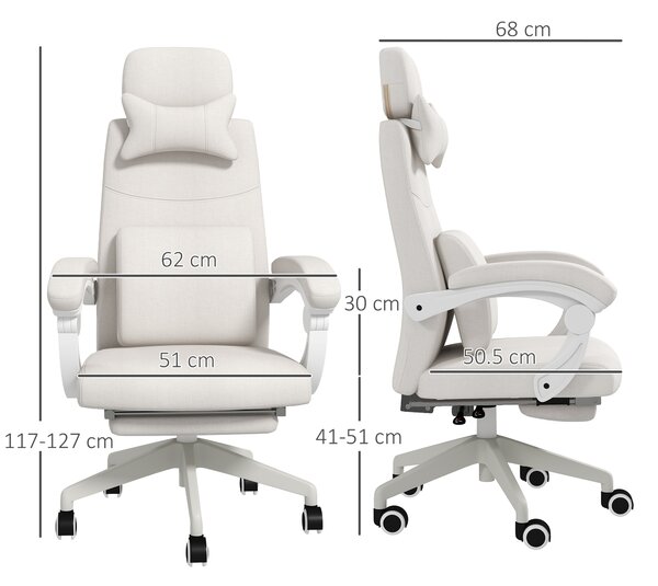 Vinsetto High Back Office Chair Reclining Computer Chair with Footrest Lumbar Support Adjustable Height Swivel Wheels White