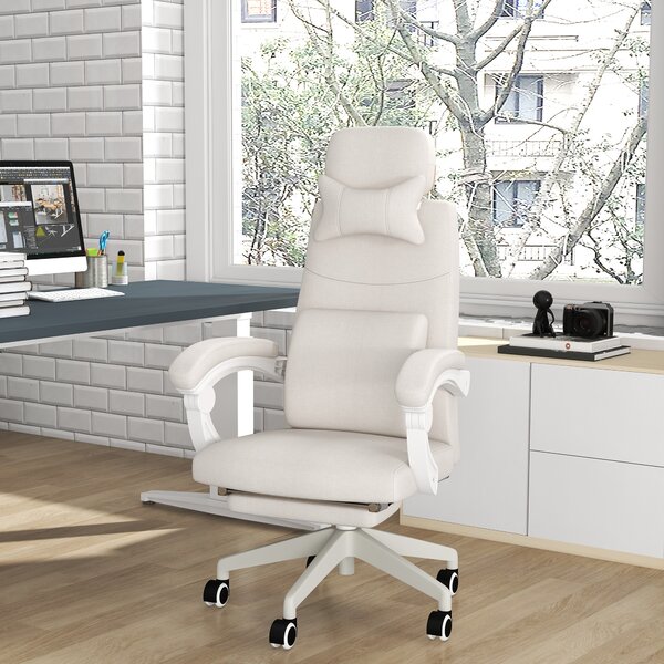 Vinsetto High Back Office Chair Reclining Computer Chair with Footrest Lumbar Support Adjustable Height Swivel Wheels White