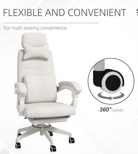 Vinsetto High Back Office Chair Reclining Computer Chair with Footrest Lumbar Support Adjustable Height Swivel Wheels White