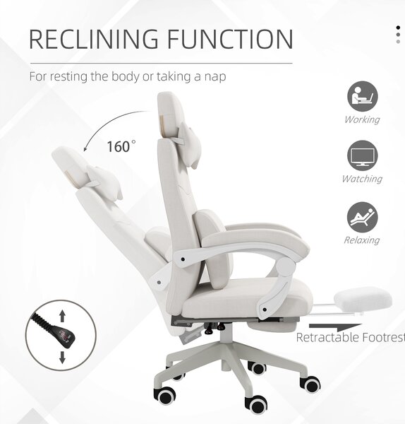 Vinsetto High Back Office Chair Reclining Computer Chair with Footrest Lumbar Support Adjustable Height Swivel Wheels White