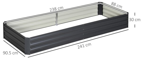 Outsunny Metal Raised Garden Bed Planter Box Outdoor Planters for Growing Flowers, Herbs, Grey, 241x90.5x30cm