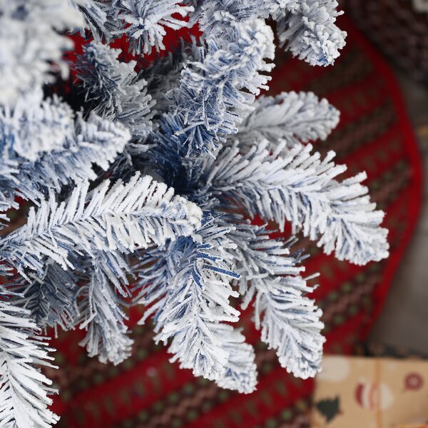 HOMCOM 6ft Flocked Artificial Christmas Tree with 700 Snow Frosted Tips, Metal Stand, Snowy Hinged Xmas Tree, Blue Aosom UK