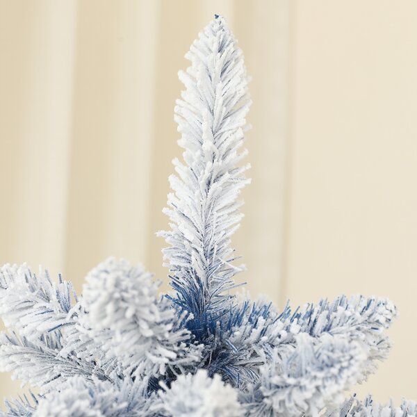 HOMCOM 6ft Flocked Artificial Christmas Tree with 700 Snow Frosted Tips, Metal Stand, Snowy Hinged Xmas Tree, Blue Aosom UK