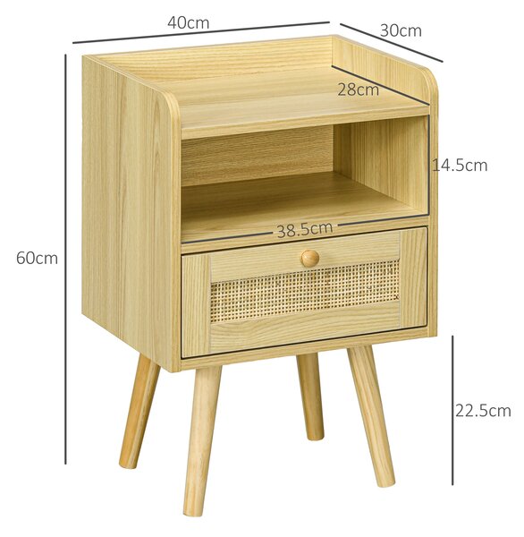 HOMCOM Bedside Table Set of 2, Boho Nightstand with Drawer, Storage Compartment, Natural Wood Finish Aosom UK