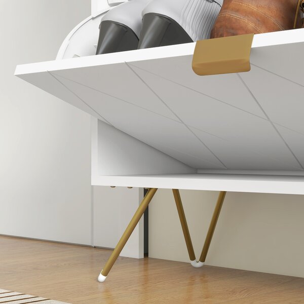 HOMCOM Two Flip Drawer Narrow Shoe Cabinet - White Aosom UK