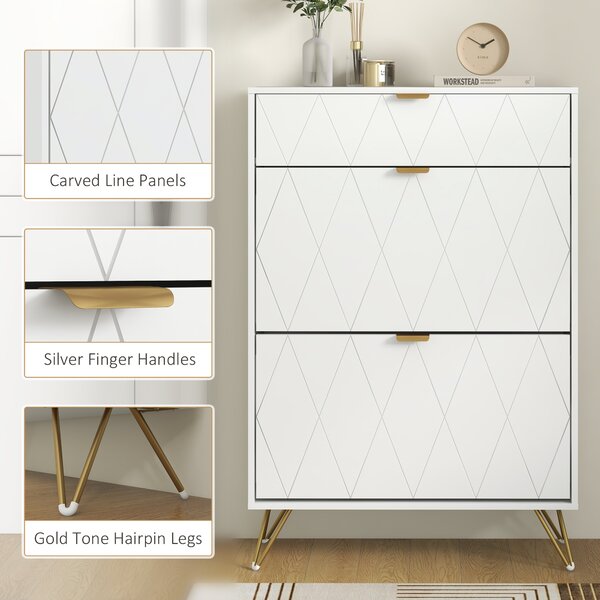HOMCOM Two Flip Drawer Narrow Shoe Cabinet - White Aosom UK