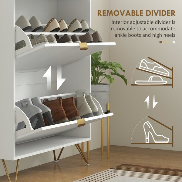HOMCOM Two Flip Drawer Narrow Shoe Cabinet - White Aosom UK
