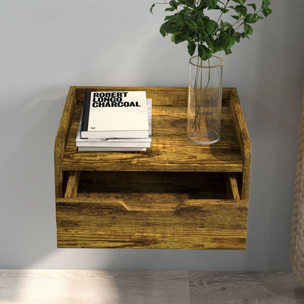 HOMCOM Floating Nightstand Set of 2 Wall Mounted Bedside Table with Storage Drawer for Bedroom, Rustic Brown Aosom UK