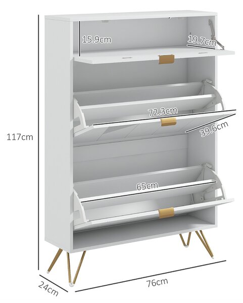 HOMCOM Two Flip Drawer Narrow Shoe Cabinet - White Aosom UK