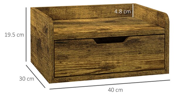 HOMCOM Floating Nightstand Set of 2 Wall Mounted Bedside Table with Storage Drawer for Bedroom, Rustic Brown Aosom UK