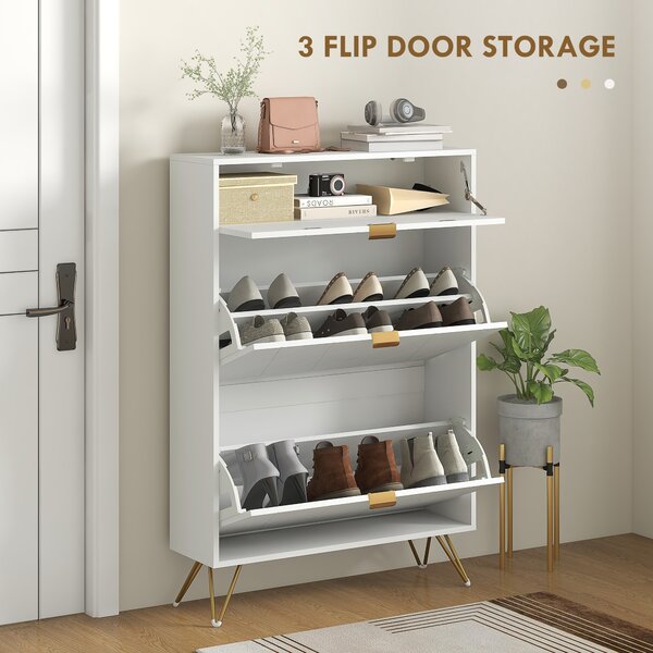 HOMCOM Two Flip Drawer Narrow Shoe Cabinet - White Aosom UK