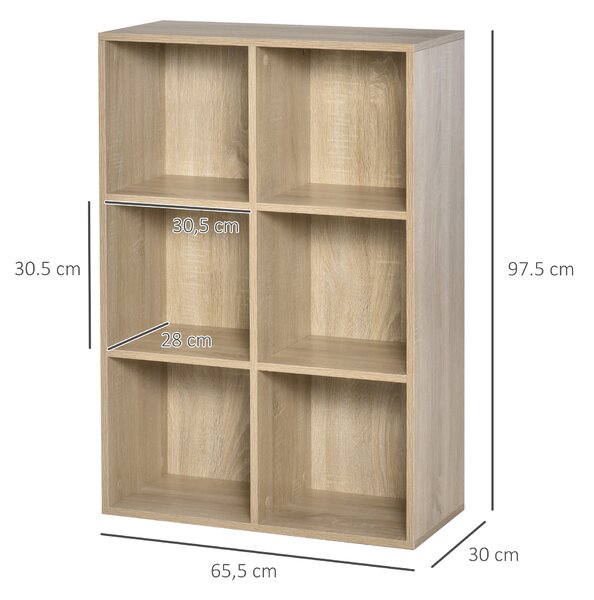 HOMCOM Six-Cube Bookcase - Oak Wood Effect Aosom UK