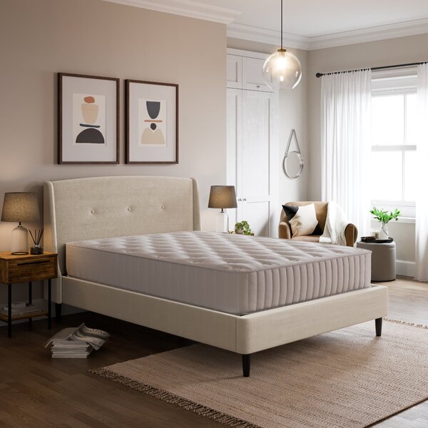 Mason Buttoned Woven Fabric Bed Frame