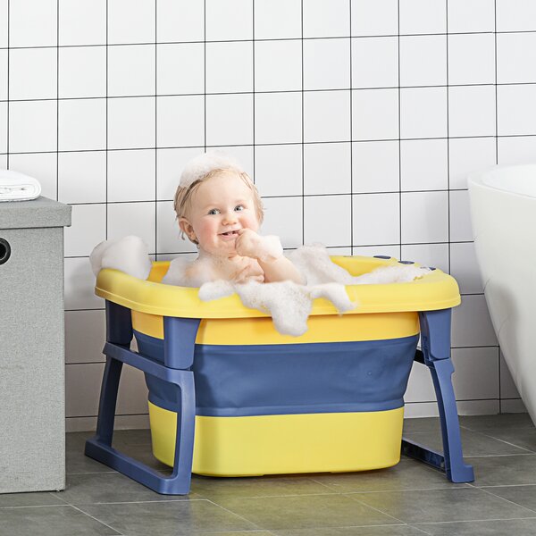 HOMCOM Crocodile Cove: Collapsible Baby Bath with Non-Slip Seat, Portable Design, Sunny Yellow Aosom UK