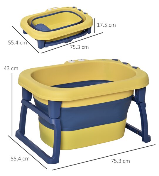 HOMCOM Crocodile Cove: Collapsible Baby Bath with Non-Slip Seat, Portable Design, Sunny Yellow Aosom UK