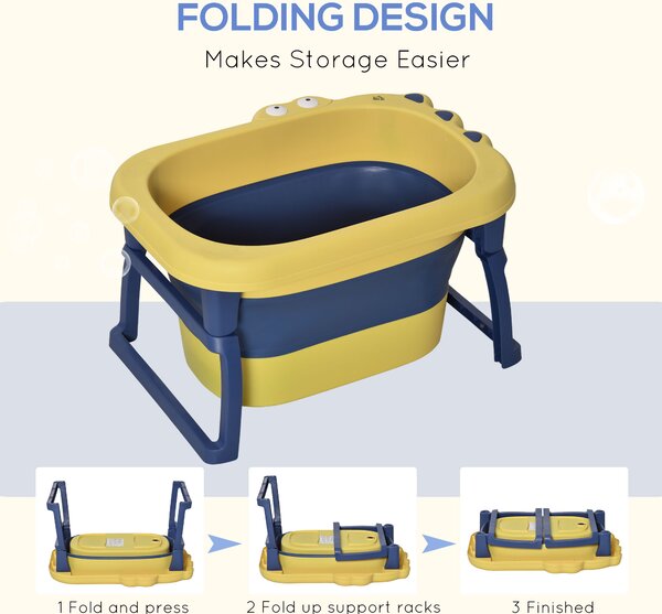 HOMCOM Crocodile Cove: Collapsible Baby Bath with Non-Slip Seat, Portable Design, Sunny Yellow Aosom UK