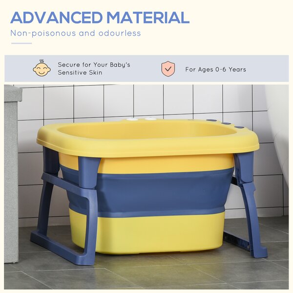 HOMCOM Crocodile Cove: Collapsible Baby Bath with Non-Slip Seat, Portable Design, Sunny Yellow Aosom UK