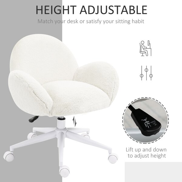 HOMCOM Makeup Vanity Chair, Cute Fluffy Desk Chair with Rolling Wheels for Bedroom Living Room, Cream White Aosom UK