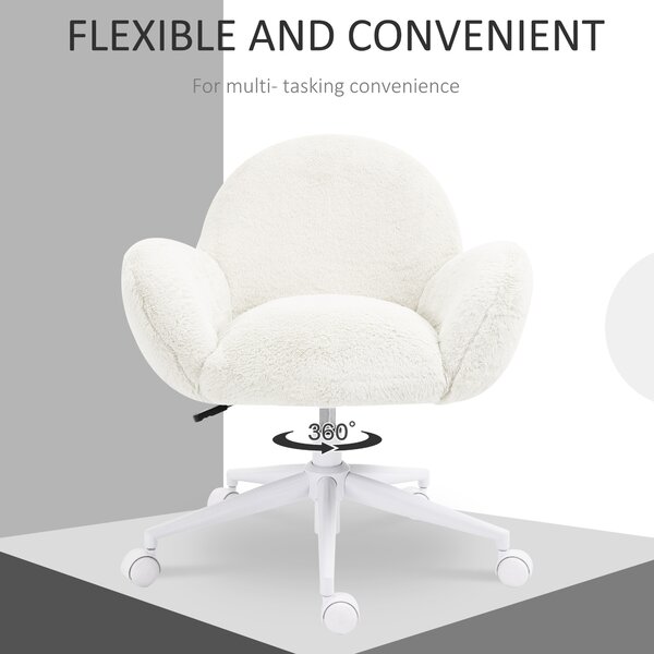 HOMCOM Makeup Vanity Chair, Cute Fluffy Desk Chair with Rolling Wheels for Bedroom Living Room, Cream White Aosom UK