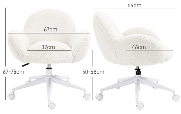 HOMCOM Makeup Vanity Chair, Cute Fluffy Desk Chair with Rolling Wheels for Bedroom Living Room, Cream White Aosom UK