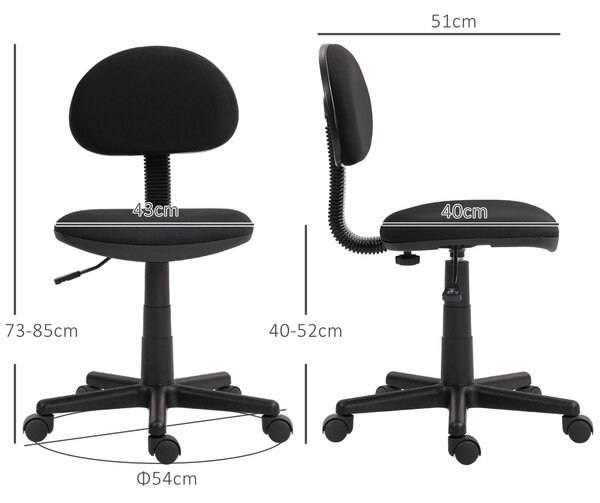 HOMCOM Armless Chair, Compact Office Desk Chair with Adjustable Height and Swivel Wheels for Small Spaces, Black Aosom UK