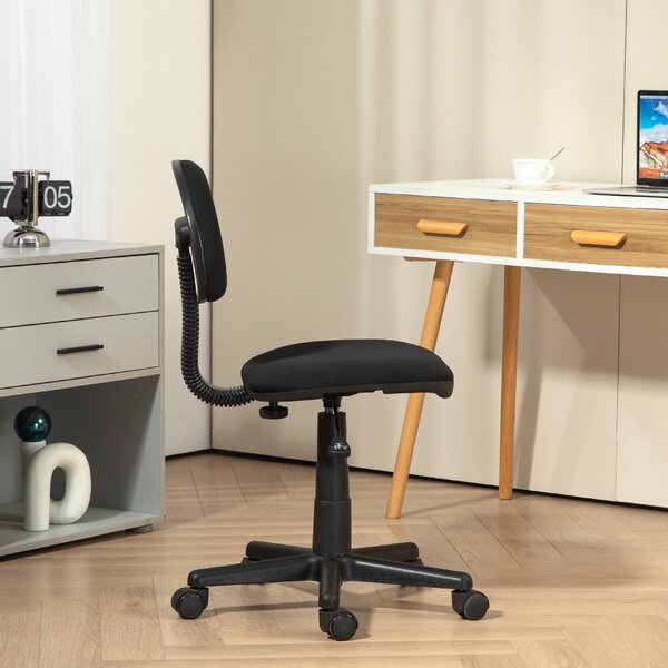 HOMCOM Armless Chair, Compact Office Desk Chair with Adjustable Height and Swivel Wheels for Small Spaces, Black Aosom UK