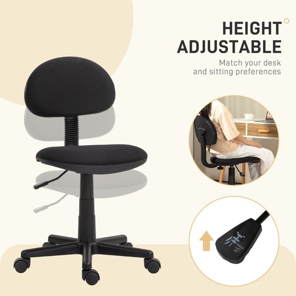 HOMCOM Armless Chair, Compact Office Desk Chair with Adjustable Height and Swivel Wheels for Small Spaces, Black Aosom UK