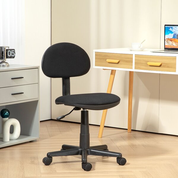 HOMCOM Armless Chair, Compact Office Desk Chair with Adjustable Height and Swivel Wheels for Small Spaces, Black Aosom UK