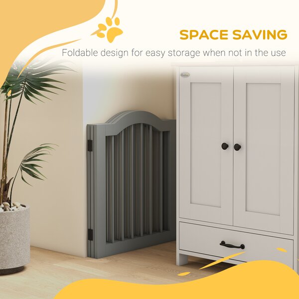 PawHut 3 Panels Dog Gate w/ Support Feet Fence Safety Barrier Freestanding Wood Light Grey Aosom UK